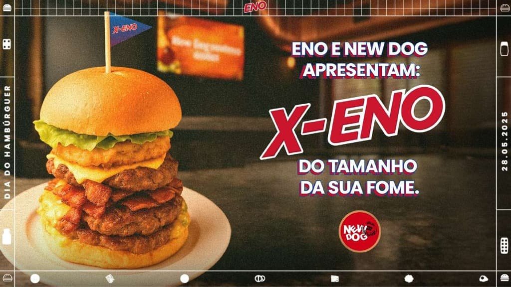 X-ENO: Hambúrguer com bacon, onion rings e cinco carnes é lançado por ENO e New Dog em São Paulo