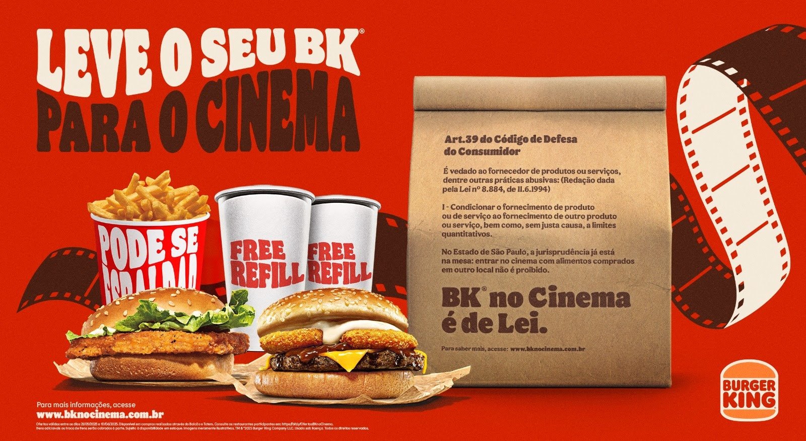Imagem da campanha publicitária do Burguer King sobre levar lanche do fast food para o cinema
