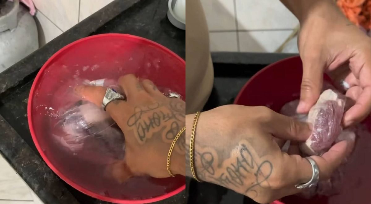 Reprodução/Instagram @hebert_macetes - Imagem de carne sendo descongelada