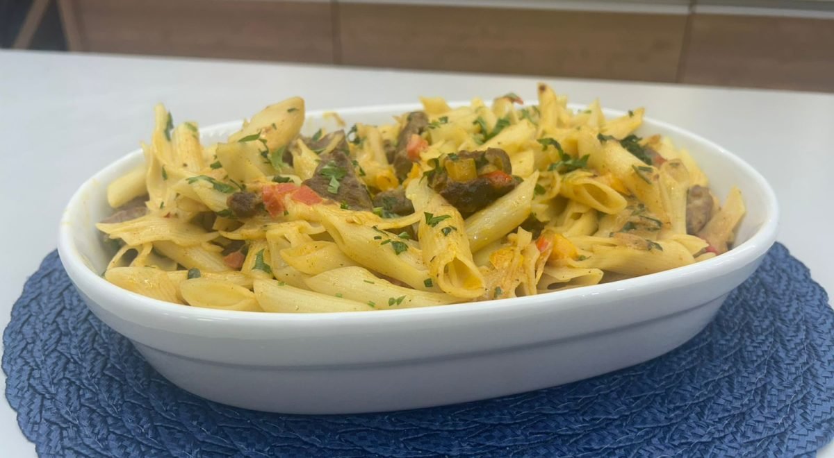 Penne Cremoso com Cubinhos de Filé e Pimentões/ TV Jornal - Penne Cremoso com Cubinhos de Filé e Pimentões/ TV Jornal