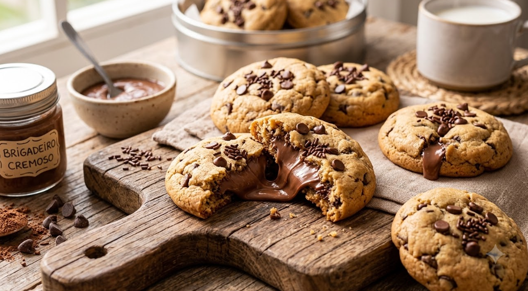 Cookies recheados com brigadeiro cremoso fáceis e irresistíveis