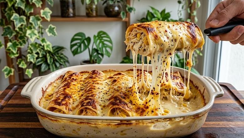 Panqueca de forno com molho cremoso fácil e irresistível